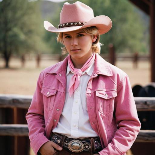 Young man in pink cowboy outfit