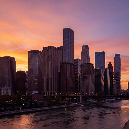 Vibrant City Skyline at Sunset