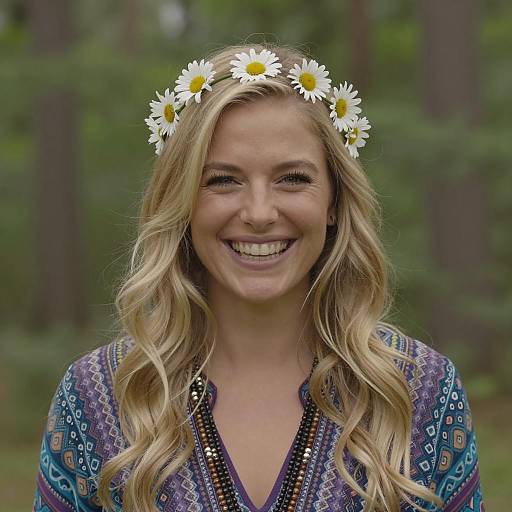 Smiling Blonde Woman with Daisy Headband