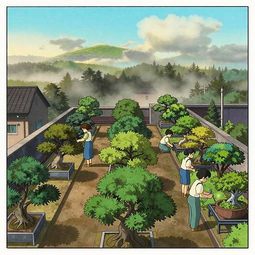 Rooftop Bonsai Garden at Dawn