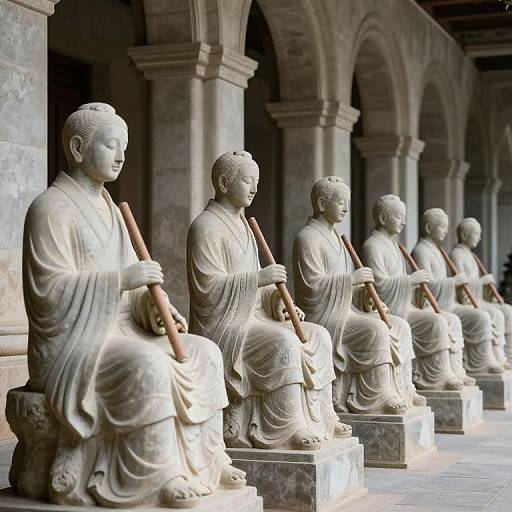 Silent Stone Statues in Colonnade