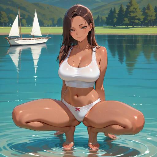 Playful Dark-Skinned Girl by the Lake
