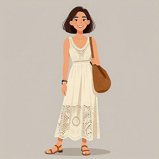 Bohemian Chic Woman in Crochet Dress