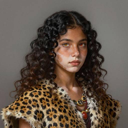Portrait of Young Aztec Girl with Vitiligo in Jaguar Fur
