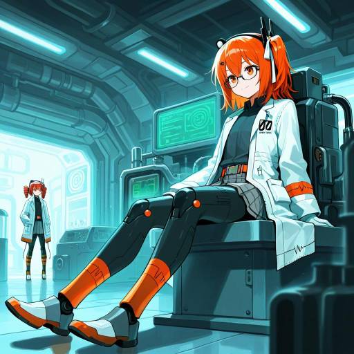 Futuristic Android Scientist in Laboratory