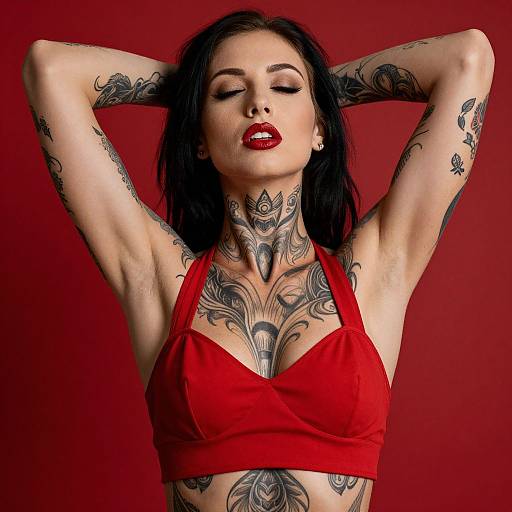 Tattooed Woman with Red Contrast