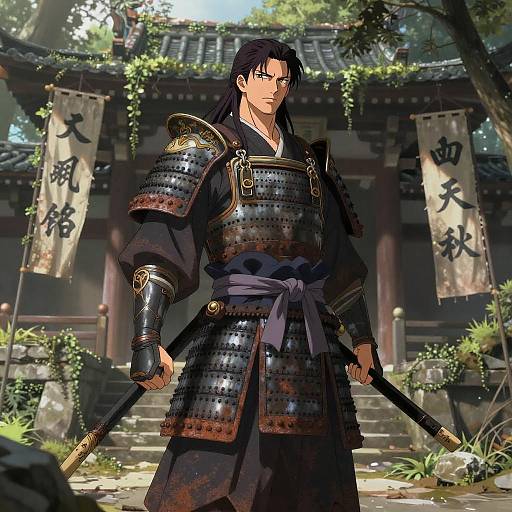 Anime Samurai in Abandoned Temple