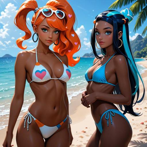 Beach Day with Colorful Swimsuit Girls