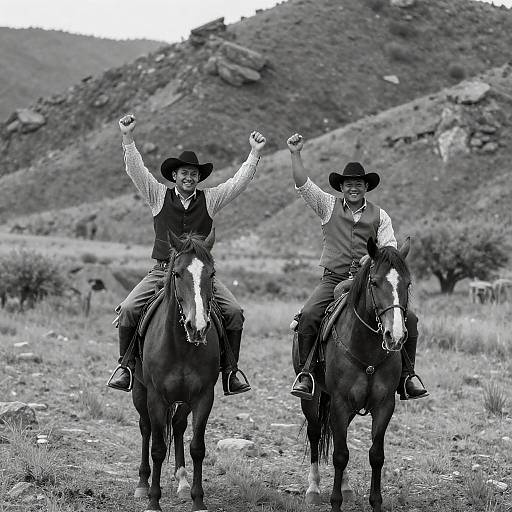 Celebratory Horsemen in Mountain Landscape