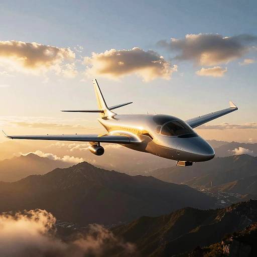 Futuristic Aircraft Soaring at Sunrise