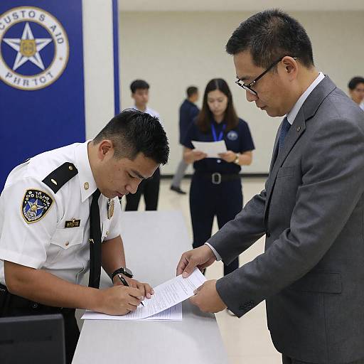 Customs Official Signing Documents Indoors