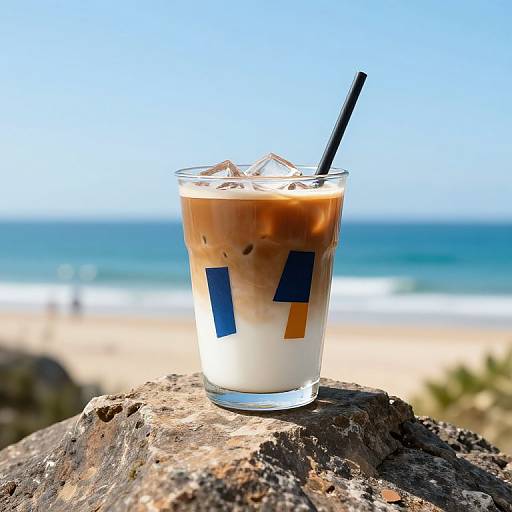 Hyper-Realistic Iced Latte on Mountain