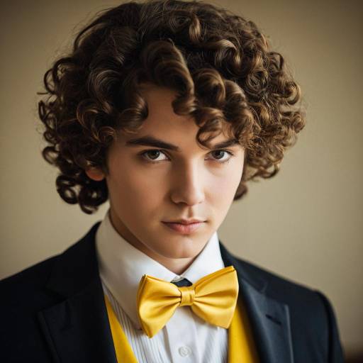 Young Man in Yellow Bowtie and Curly Hair