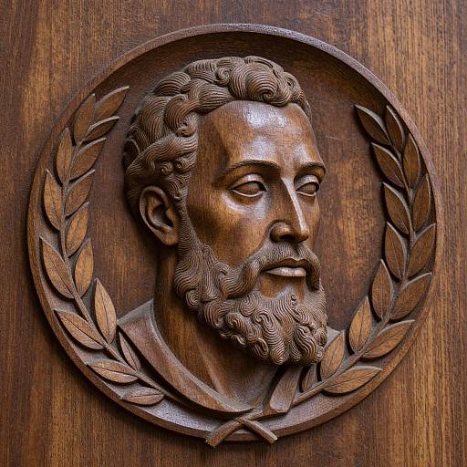 Intricate Wood Carving of Bearded Man