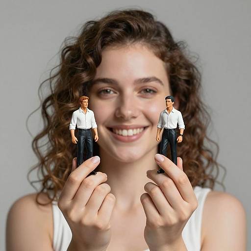Curly-Haired Woman with Figurines Portrait