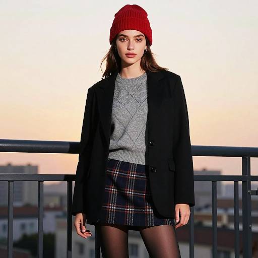 Preppy Chic Woman at Sunset Balcony