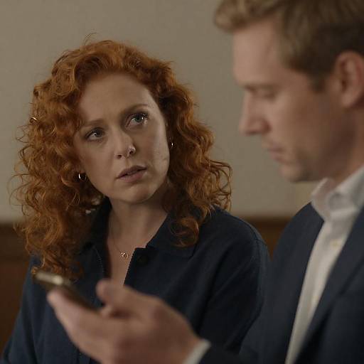 Concerned Woman and Man Using Phone