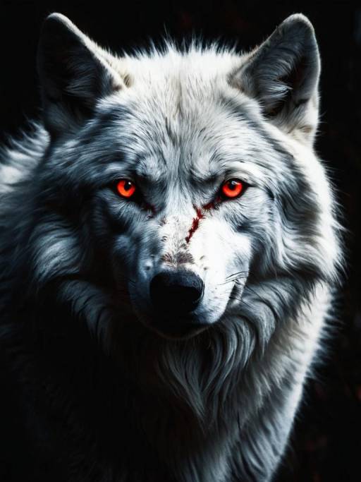 Mystical White Wolf in Dark Fantasy