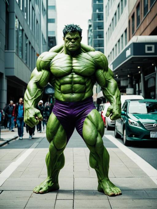 Man in Hulk Costume Full-Body Urban Cosplay