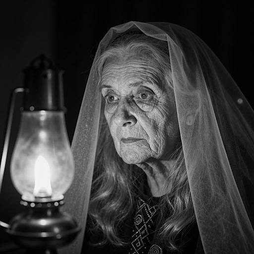 Elderly Woman in Veil: Black and White