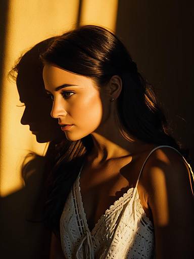 Woman in White Eyelet Romper with Shadow