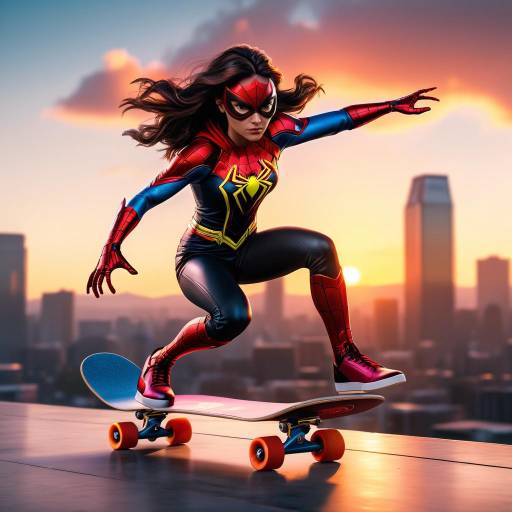 Dynamic Superhero Skateboard Kickflip at Sunset Dynamic Superhero Skateboard Kickflip at Sunset