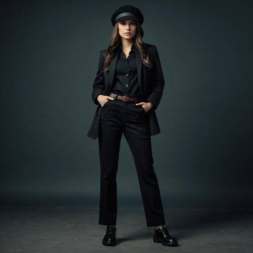 Confident Woman in Black Mafia Boss Outfit