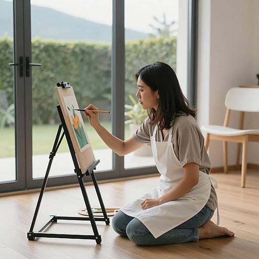 Artistic Asian Woman in Cozy Studio
