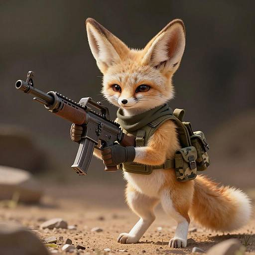Fennec Fox Soldier with Assault Rifle