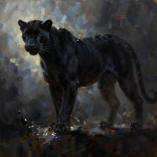 Painterly Black Panther in Shadow