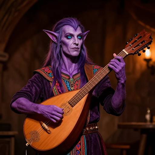 Purple Tiefling Bard in Tavern