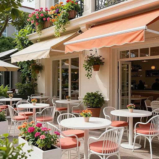 Bright Outdoor Café with Coral Chairs