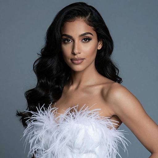 Glamorous Woman in Feathered White Top