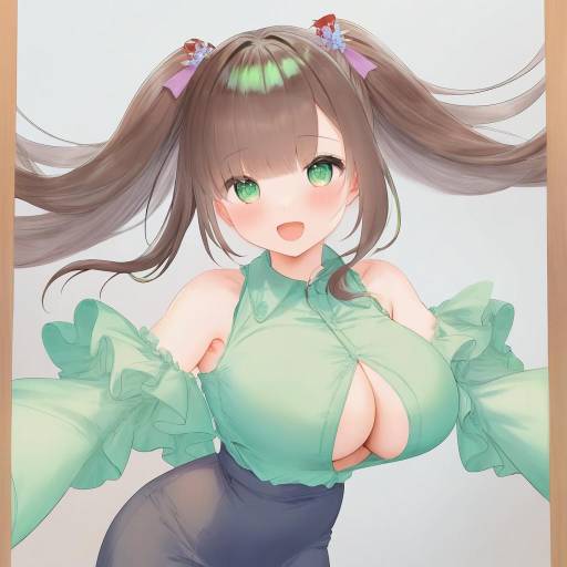Anime Girl with Twintails and Mint Green Blouse