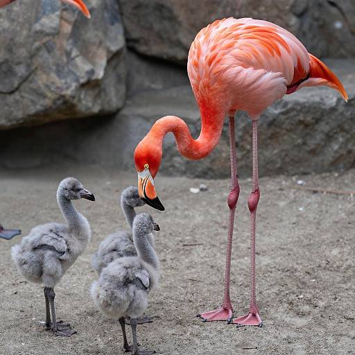 Vibrant Flamingo Family on Sandy Ground