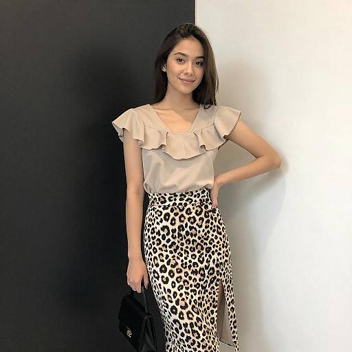 Confident Woman in Leopard-Print Skirt