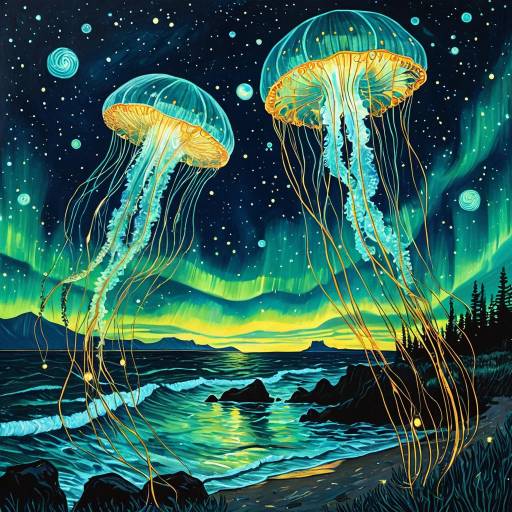 Ethereal Jellyfish Under Aurora Borealis