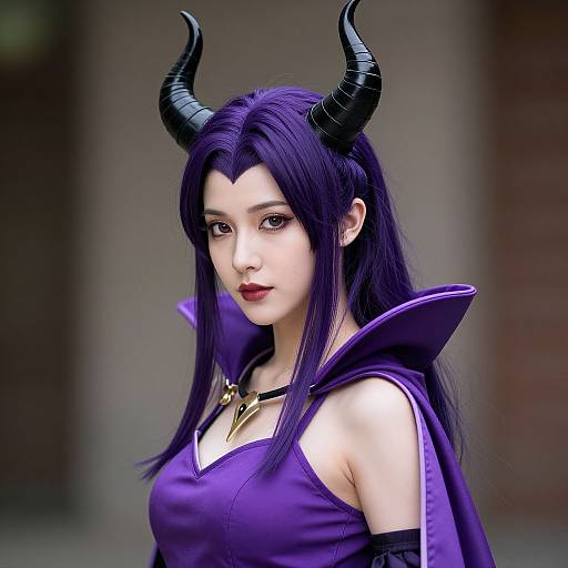 Woman in Purple Costume with Horns