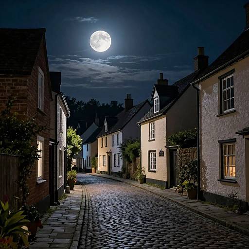Moonlit Village on Cobblestone Street