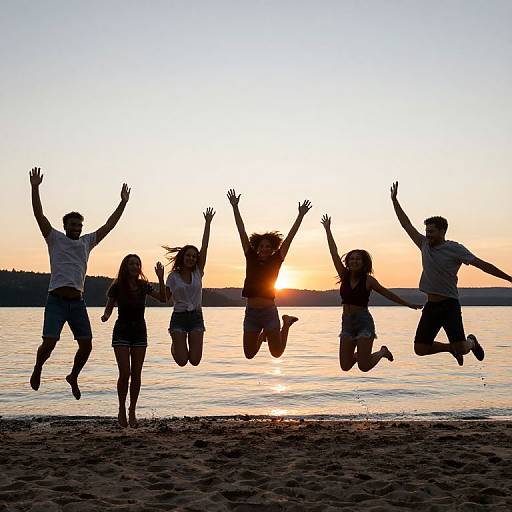 Friends Running to Sunset Beach Party