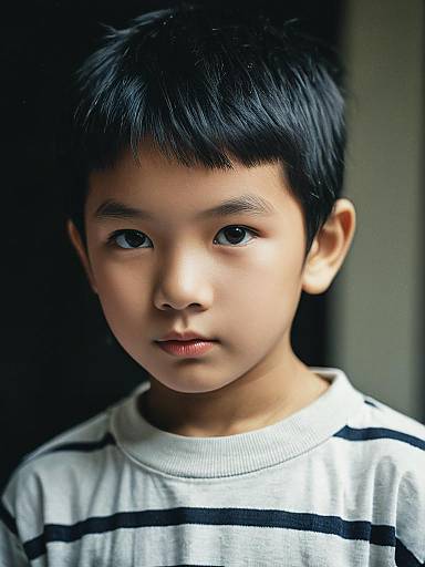 Portrait of Young Asian Boy in Striped Shirt