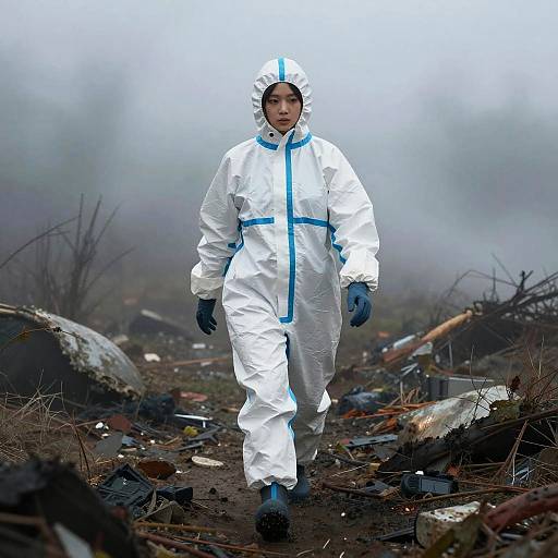 Girl in Hazmat Suit Amid Toxic Wasteland