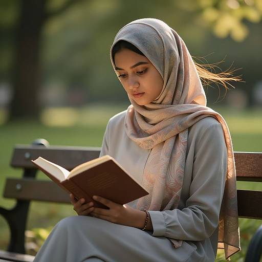 Thoughtful Hijab Girl Reading Poetry