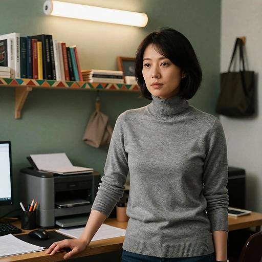 Chic Asian Woman in a Cluttered Room