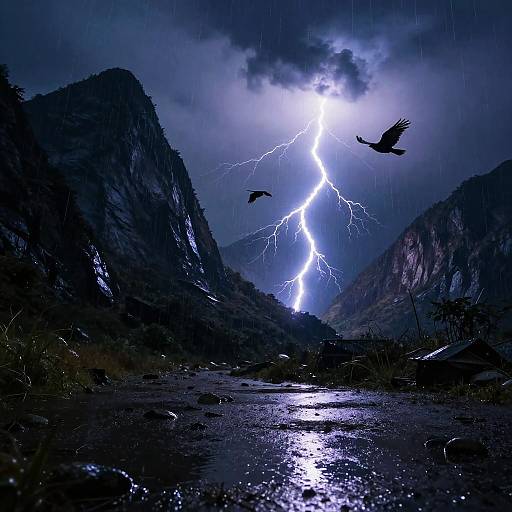 Dramatic Rainy Mountain Lightning Scene