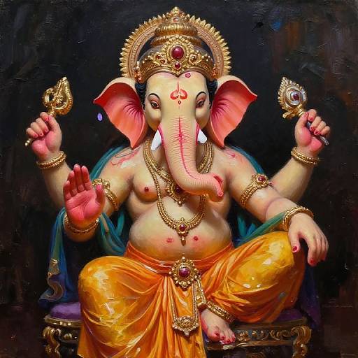 Heroic Ganesha and Skanda Oil Painting