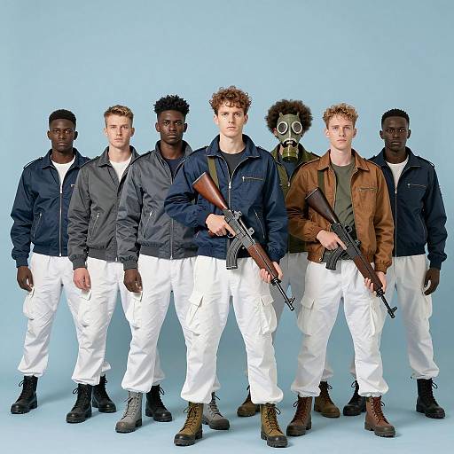 Diverse Group in Military-Inspired Attire