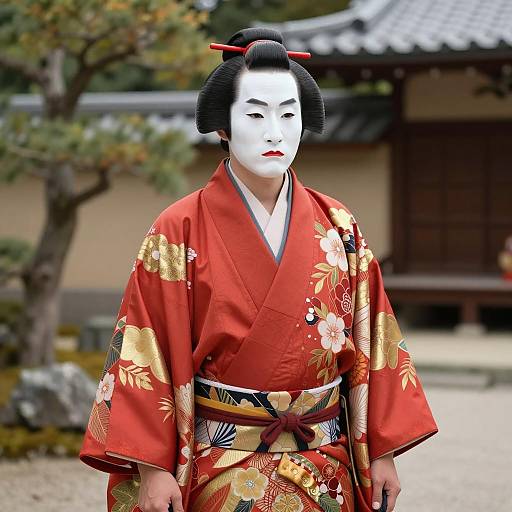 Realistic Onnagata in Traditional Kabuki Costume