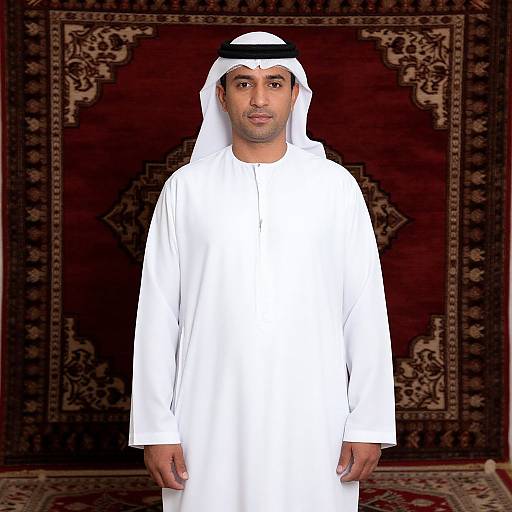 Man in White Thobe with Rug