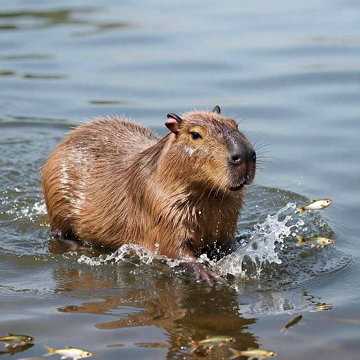 Playful Capybara Splashing in Water